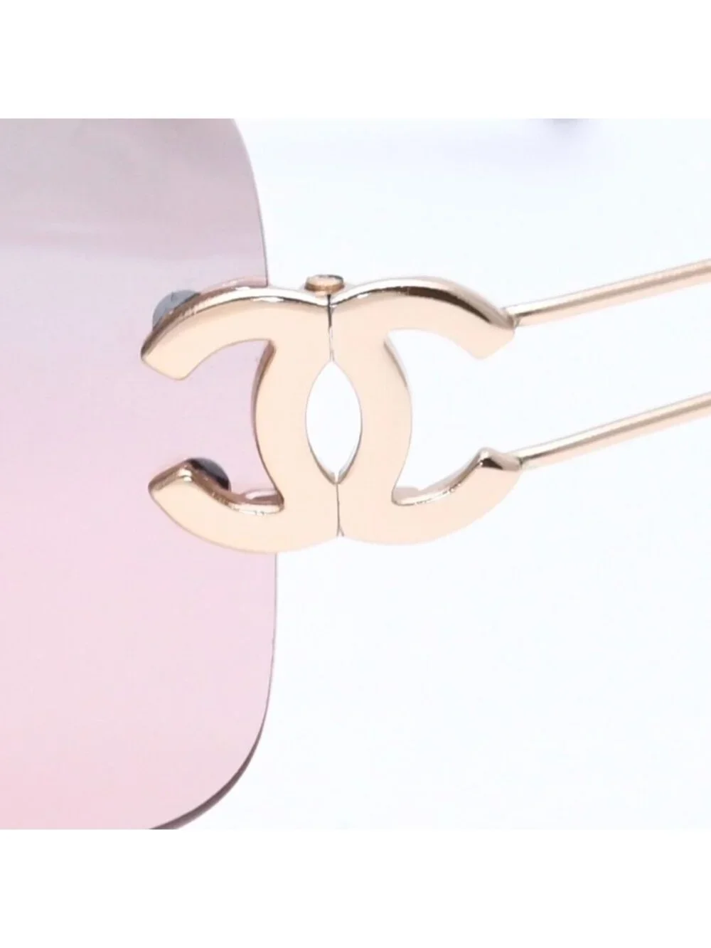 Chanel Rimless Sunglasses Eyewear CC Logo Brown Gold
